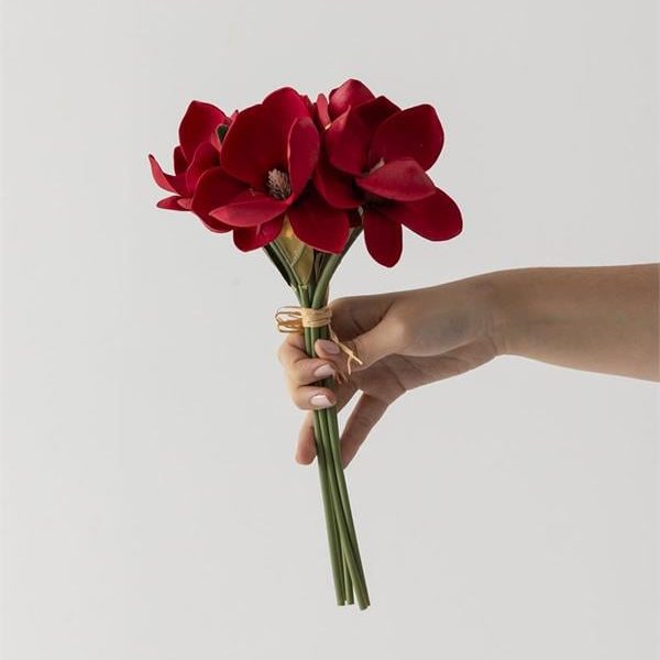 Yapay Lüx Lateks Manolya Demeti 33cm Kırmızı 7 Kafa